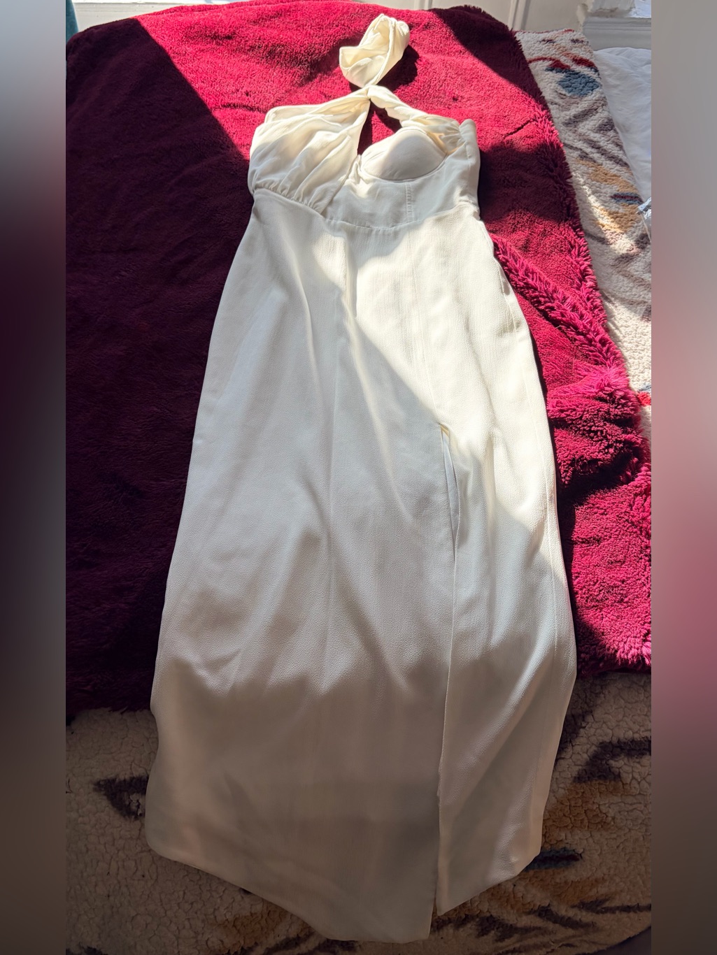 Misha Collection Cream/White High Neck Cocktail Dress
